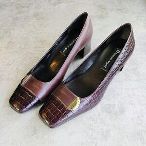 Etienne Aigner Maye Croc Embossed Leather Pumps Womens 7.5W Square Toe Office